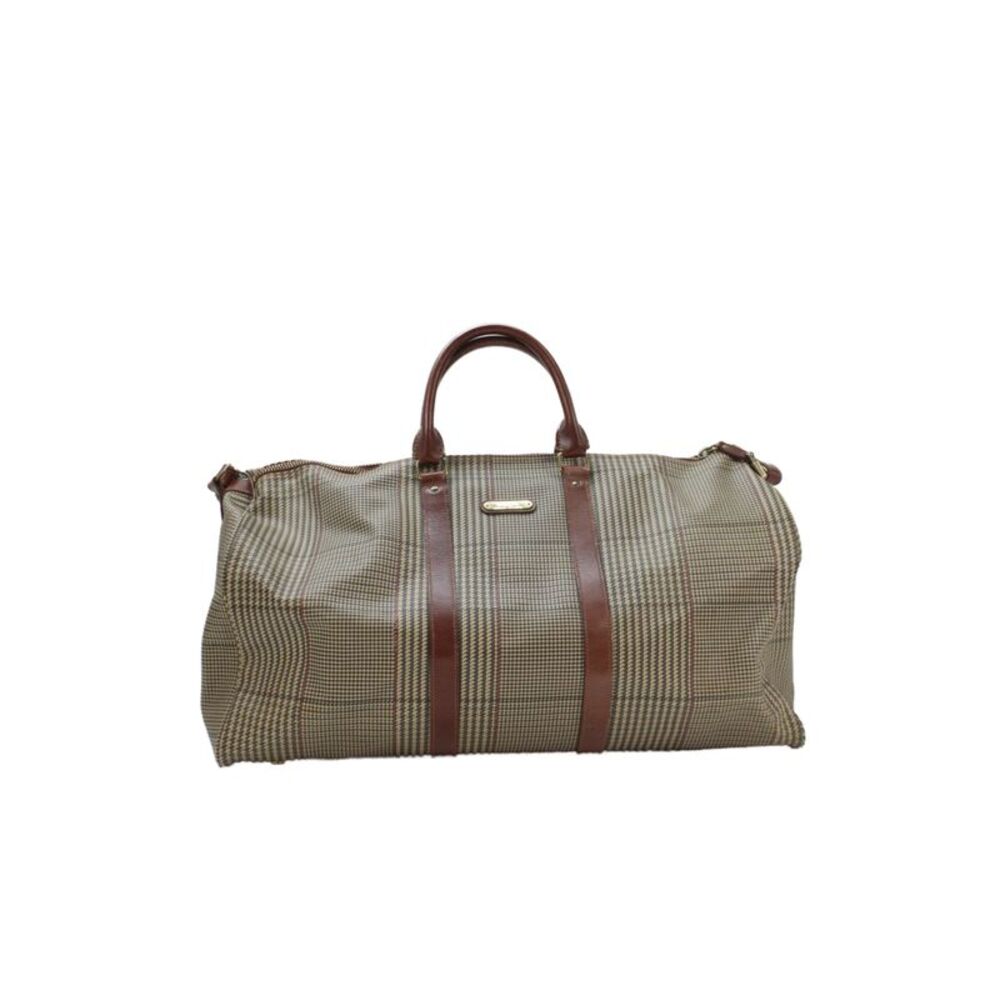 Polo Ralph Lauren Unisex Two Handle Coated Canvas Houndstooth Duffel Bag Brown